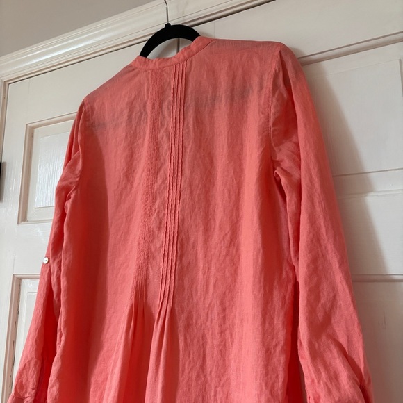 J. Jill Linen Coral Orange Button Down Pleated Tunic Size Small Vacation Coverup - Picture 10 of 11